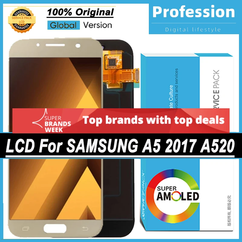 100% Original 5.2'' AMOLED Display for Samsung Galaxy A5 2017 A520 SM-A520F LCD Touch Screen Digitizer Assembly Repair Parts |