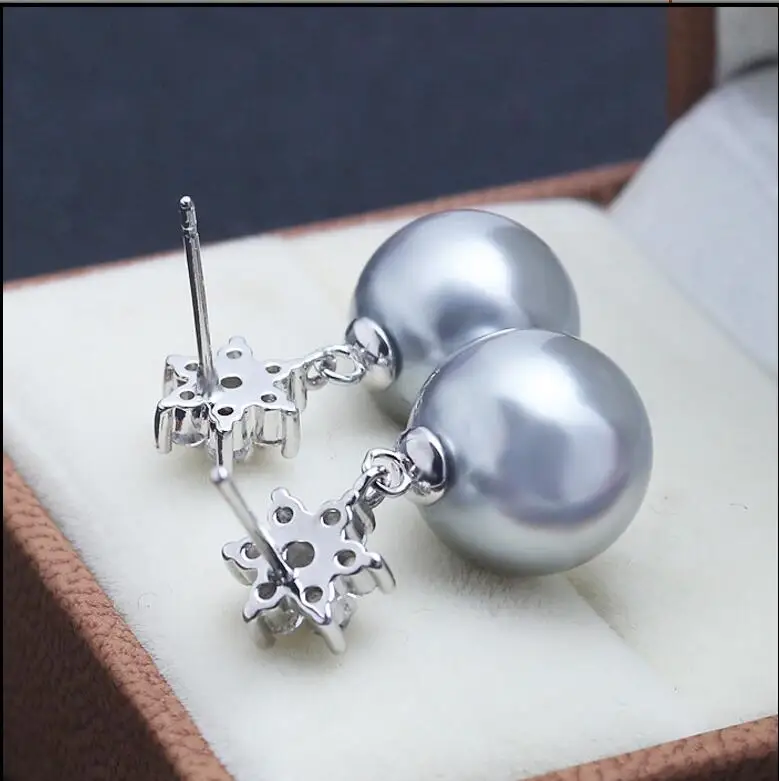 Новый 1101 + снег серый корпус Серьги с жемчугом красная Устрица 925 пробы серебро CZ