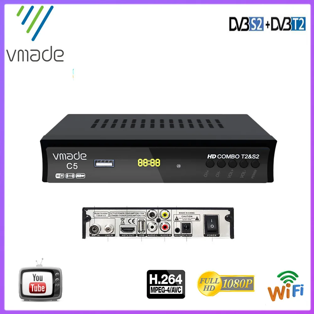 Фото dvb t2 приставка Vmade HD 1080P цифровой DVB T2 S2 Декодер каналов кабельного телевидения Dvb