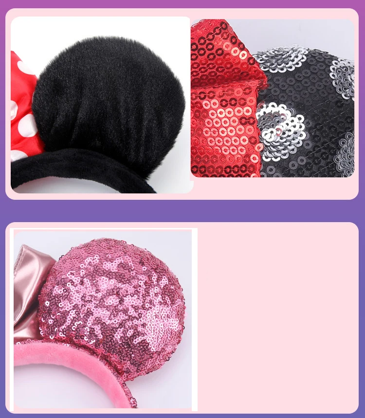 Minnie Ears Headband Sequin Bows Purple Aulani Gold Flower DOT Ariel EARS COSTUME Hallowmas Cosplay Plush Gift 11 Style | Тематическая