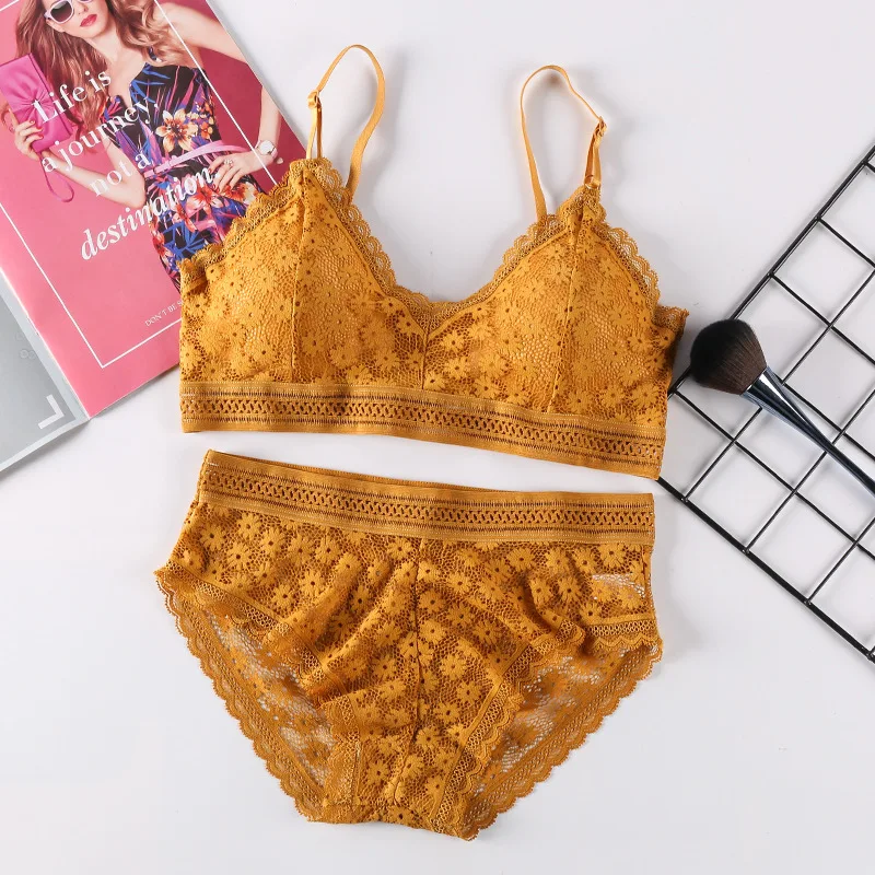 

Linbaiway Women Lace Bra Panties Set Plus Size Wireless Push up Seamless Sleeping Bras Bralette Lingerie Briefs Female Panty Set