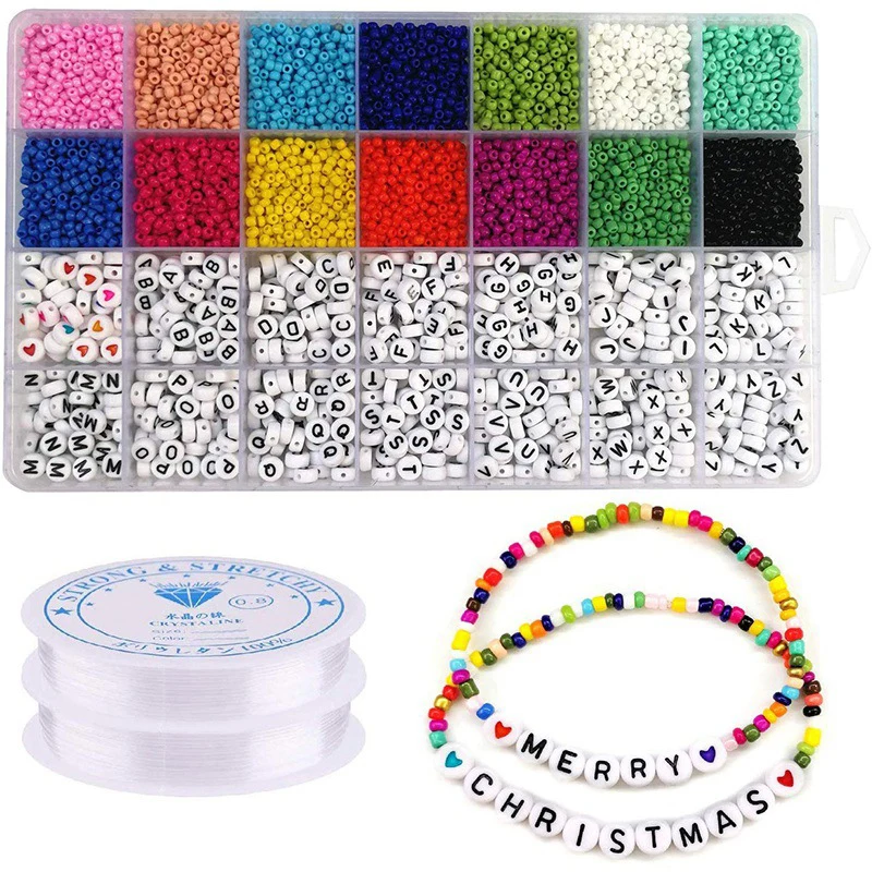 Juego de cuentas de cristal m para fabricaci&oacute;n de joyas y manualidades, cuentas con forma de coraz&oacute;n y letras del alfabeto, 5000 unidades-0