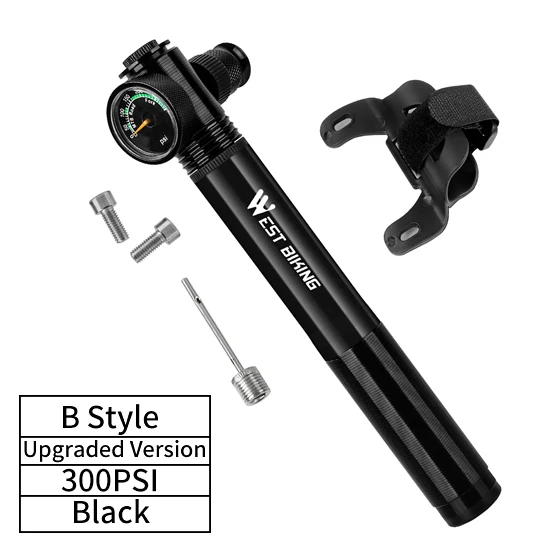 B Black 300PSI WEST BIKING портативный велосипедный насос 150PSI Presta/Schrader Road MTB горный велосипед насос велосипедный насос ручной насос для велосипеда - Цвет: B Black 300PSI
