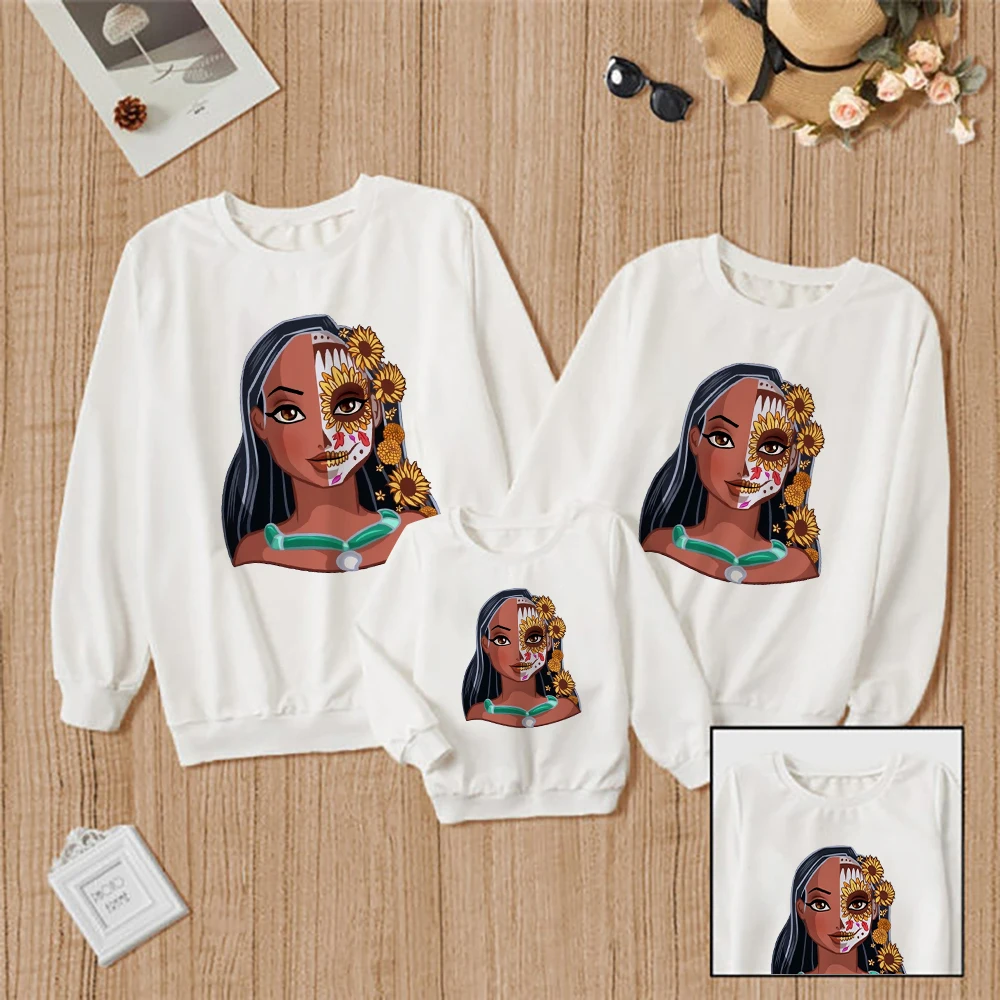 

Pocahontas Print Sweatshirt Disney Minimalist Basic High Quality ohana Leisucre Anime Hot Selling Family Look Fashion Hoodies