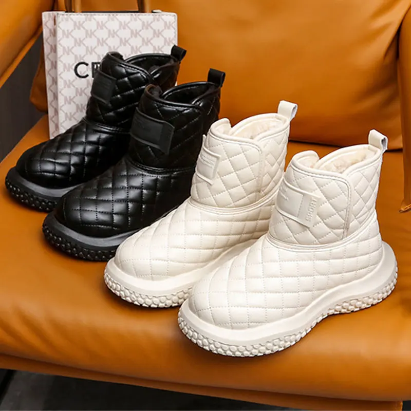 

Женские кожаные ботинки без шнуровки, теплые однотонные ботильоны с коротким плюшем, элегантная повседневная удобная женская обувь, новинк...