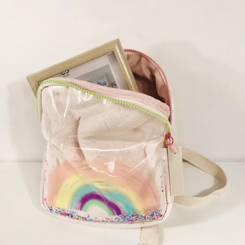 Новинка 2020 плюшевый прозрачный радужный школьный рюкзак с блестками для