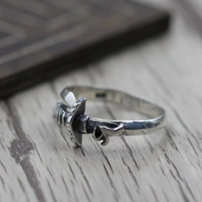 Тайский серебряный винтажный удар меч байонетное кольцо Открытое с самурайским