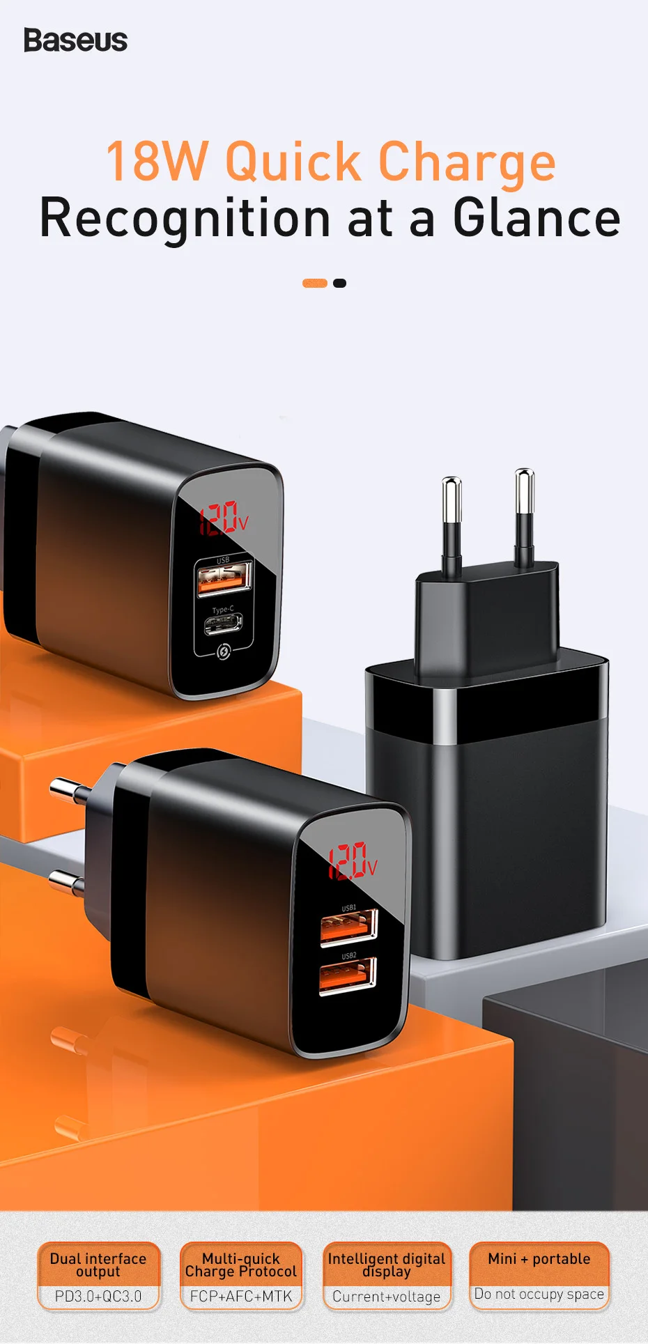 Baseus светодиодный дисплей USB зарядное устройство для мобильного телефона адаптер питания для iPhone samsung xiaomi настенная розетка для быстрой зарядки EU вилка универсальная