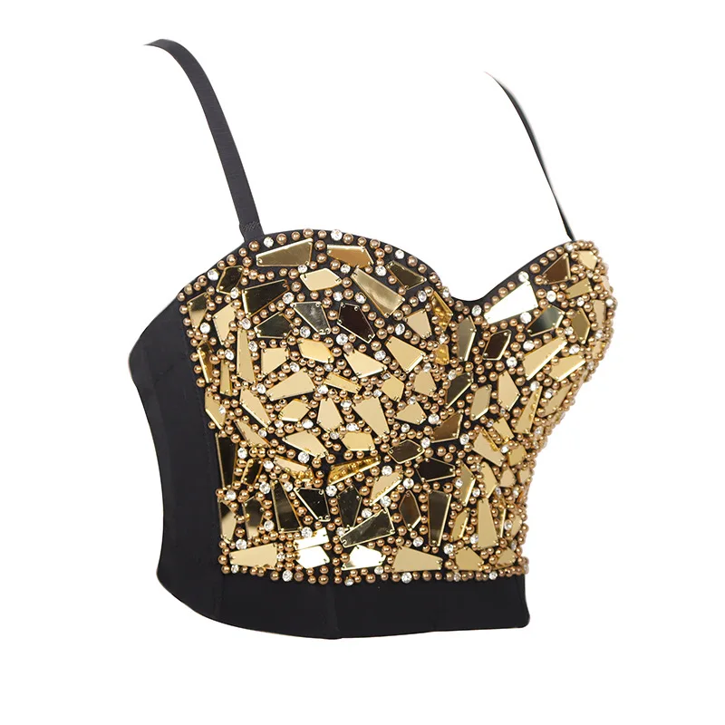 Luxurious Diamond-Studded Crop Top Women Beadings Mosaic Camis Tank Top Club Party Short Cloth Ropa De Mujer