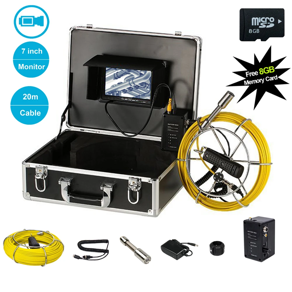 

7'' 23MM Pipe Sewer Drain Endoscope Inspection Camera System With 20m-50m Cable 12pcs LEDS Light Industrial Camera