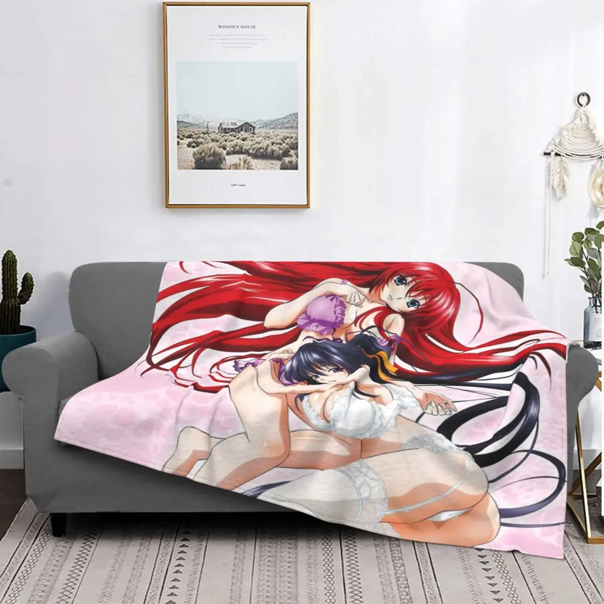 

Akeno y Rio-Manta de escuela secundaria Dxd, colcha para cama, manta de playa a cuadros, manta de muselina, edredones y colcha