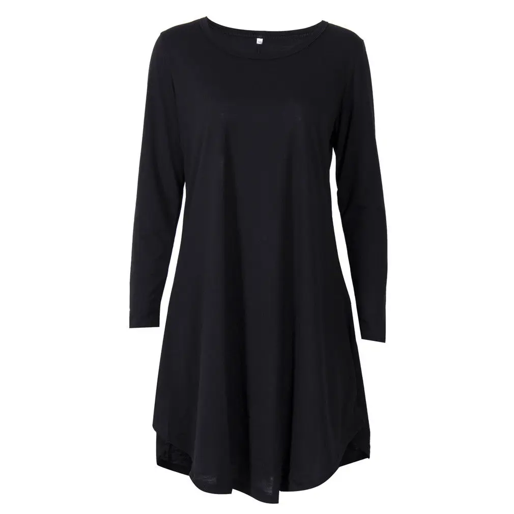 Новый стиль Женские однотонные Однотонная одежда рубашка платье дамы с длинным