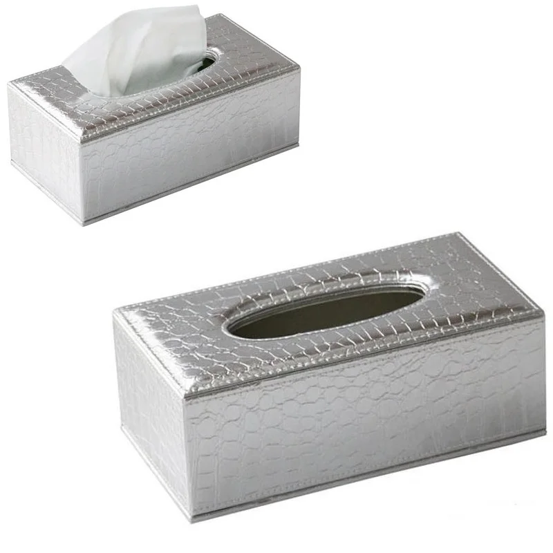 

Elegant Silver Crocodile Pattern PU Leather Living Room Napkin Tissue Box