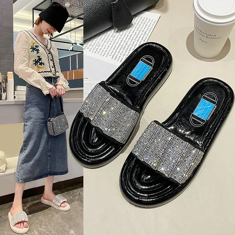

2021 new fashion wear-resistant flat women's shoes sandals platform bottom open toe PU comfortable women's slippersQIWN