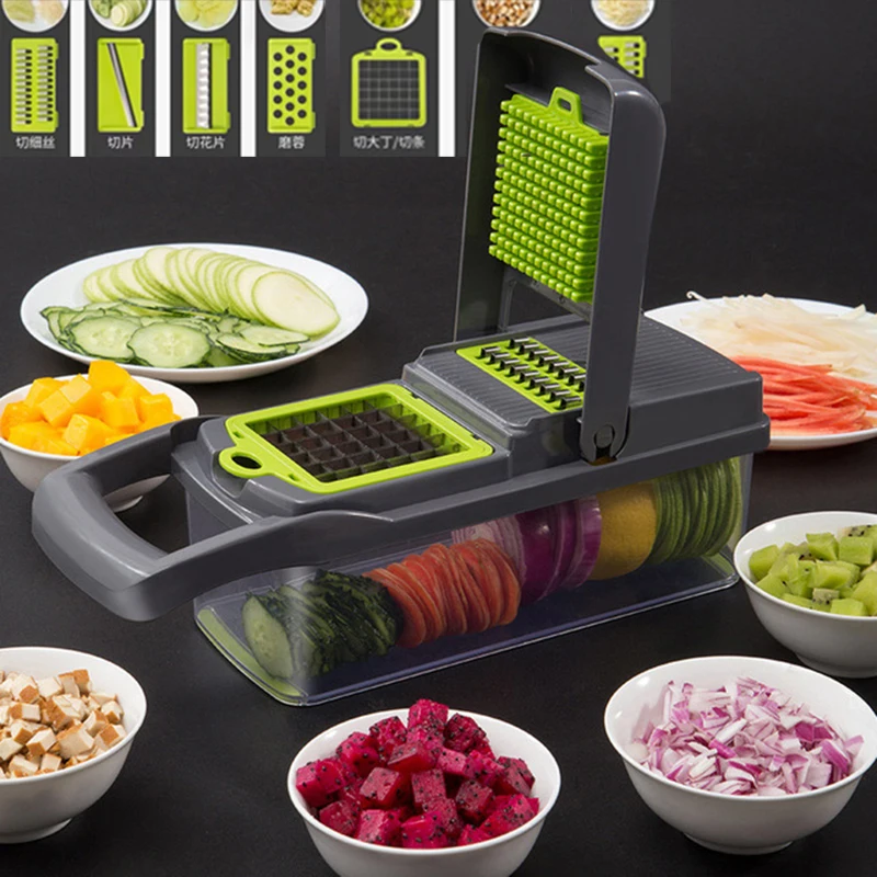 

Multifunctional Vegetable Cutter Fruit Slicer Grater Shredders Drain Basket Slicers 8 In 1 Gadgets Kitchen Accessories