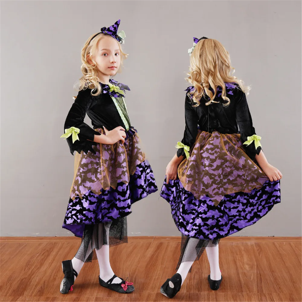 Хэллоуин ведьма костюм для девочек забавное асимметричное фиолетовое платье