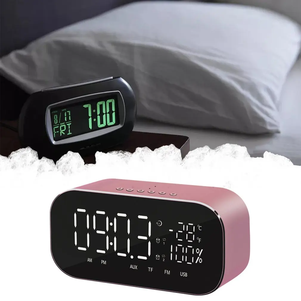 

S2 Portable Wireless Speaker Support Temperature LCD Display FM Radio Alarm Clock Wireless Stereo Subwoofer Music Player