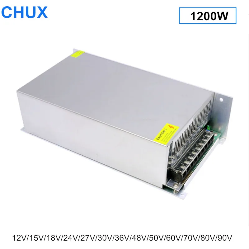 1200W импульсный источник Питание 12V 15V 18V 24V 27V 36V 48V с алюминиевой крышкой 50В 55V 60V 70V 80