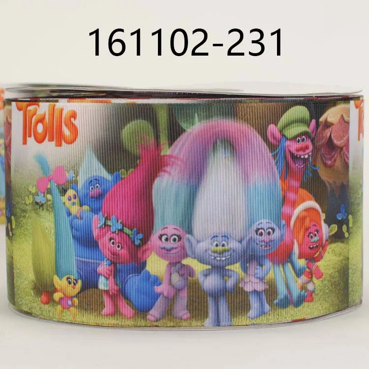 50 ярдов 3 &quot75 мм мультфильм тролли ленты и мерцание блеск девушка печатных grosgrain