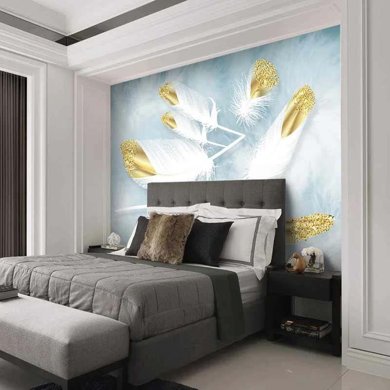 Nordic Golden Embossed Watercolor Feather Art 3D Mural Photo Wallpaper For Living Room Background Wall Home Decor Cloth | Обустройство