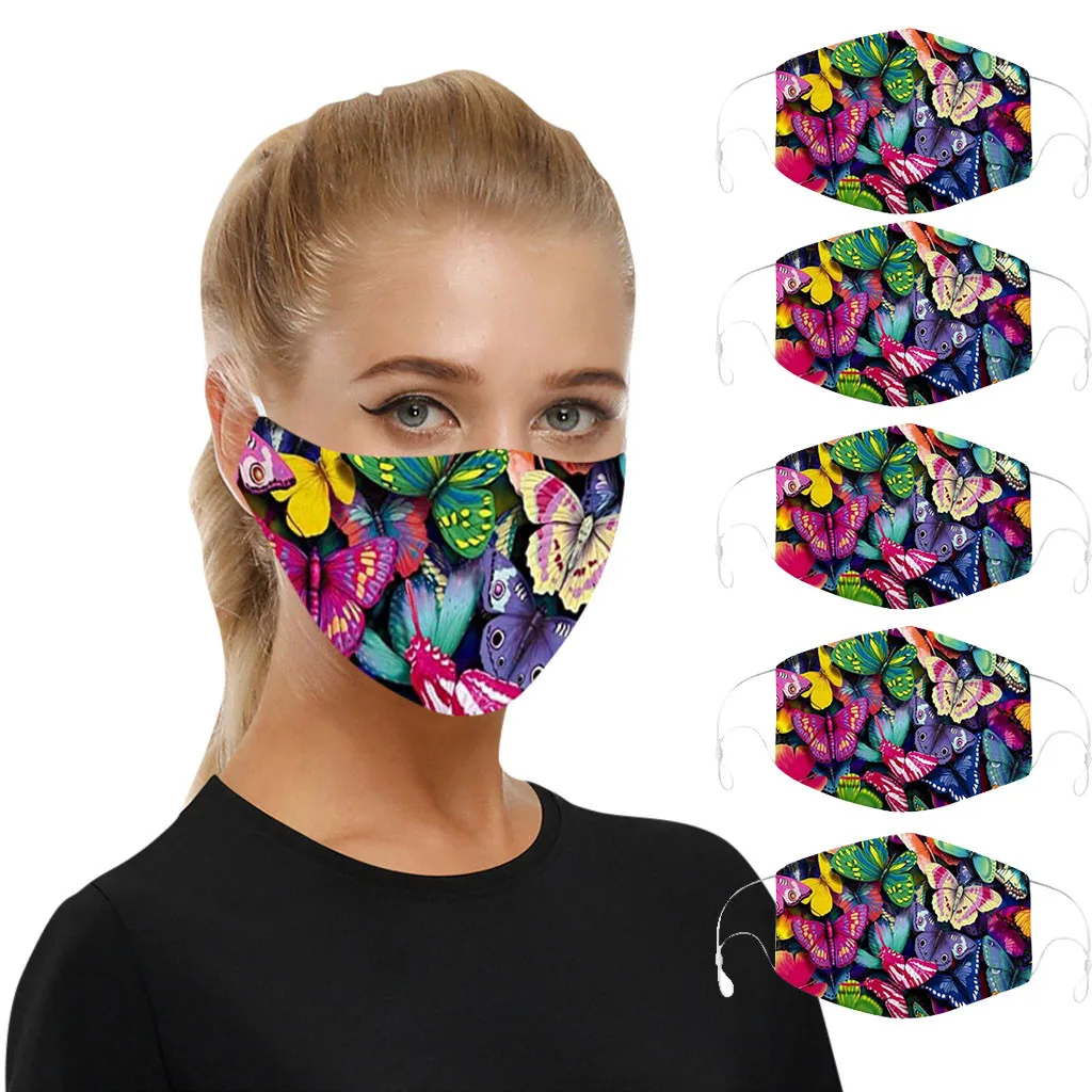 

5pc Designer Face Maks Butterfly Print Adult Face Maks Reusable Washable Mondkapjes Wasbaar Unisex Halloween Cosplay Masque