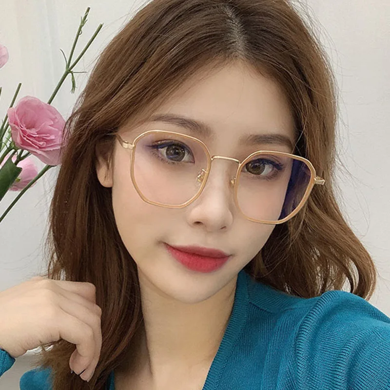 

Polygonal Anti-blue Light Anti-Radiation Myopia Glasses Female Models Decorative Eyes Gold Large Frame Prescription Lenses