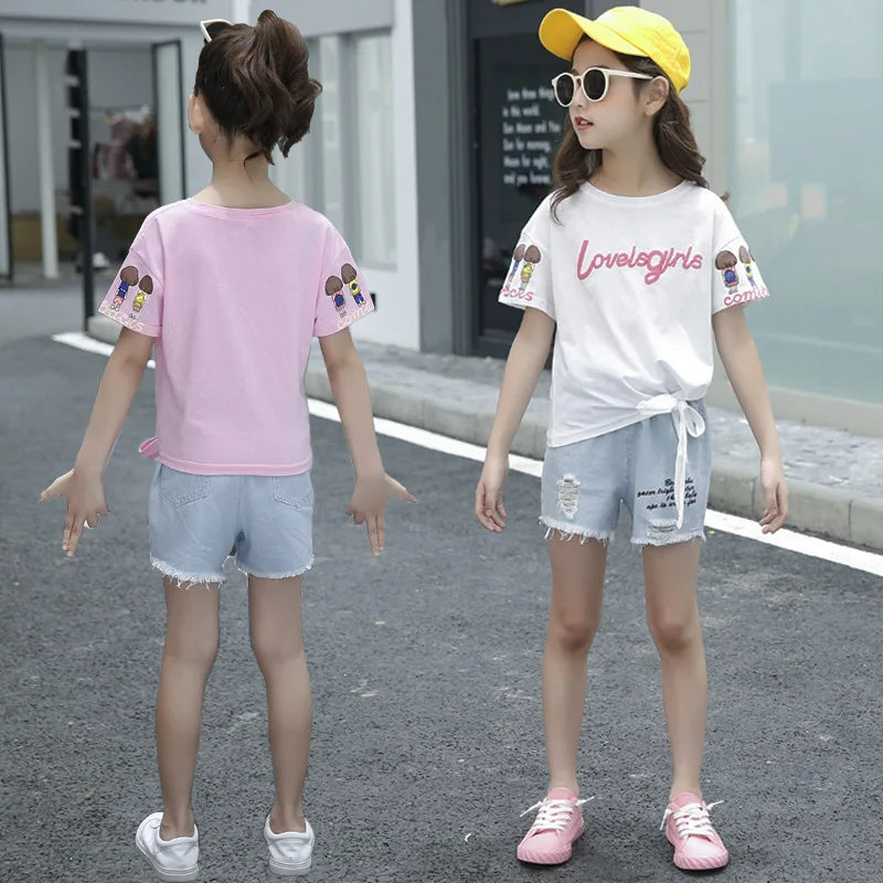 Взрывные модели детской одежды костюм для девочек летние укороченные джинсовые