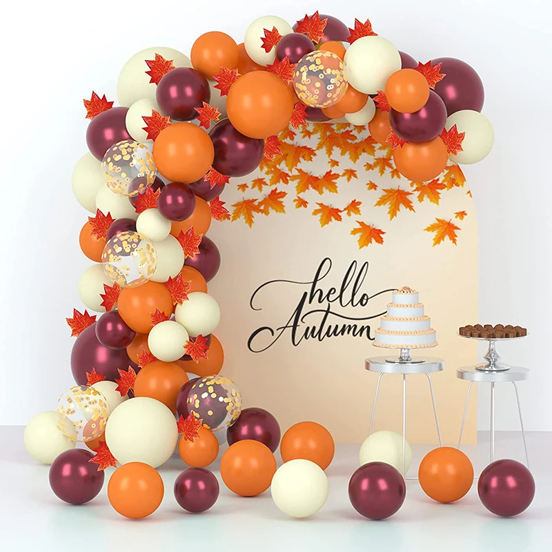 

85pcs/set Autumn Theme Party Balloons Garland Arch Kit Orange Sequined Burgundy Birthday Party Balloon Fall Festival Decorations