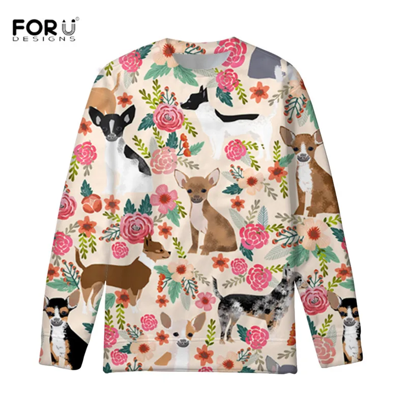FORUDESIGNS/модные толстовки каваи Чихуахуа для женщин Толстовка кофты пуловер Cewneck Теплые Топы Свитшот Винтаж с длинным рукавом - Цвет: ZJZ084Z83W