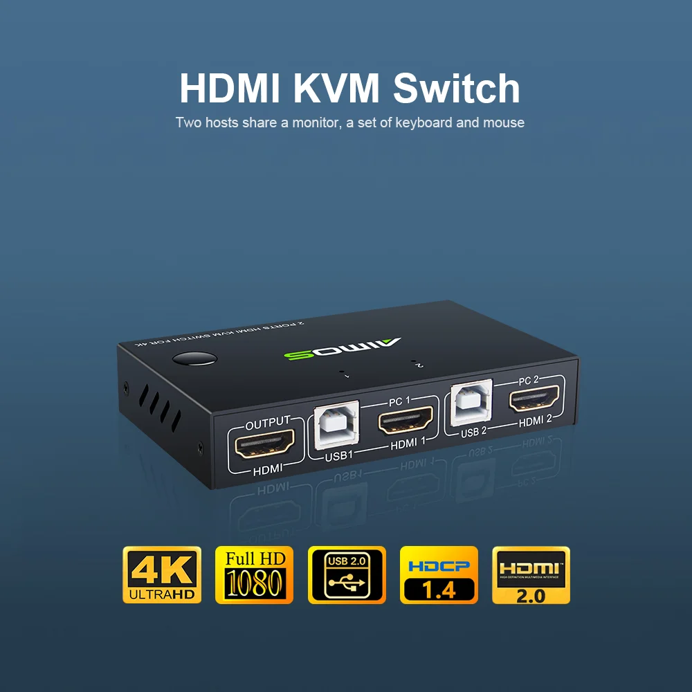 Переключатель KVM AIMOS 4K 2 в 1 выключатель клавиатура мышь USB контроллер