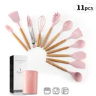 Новая ручка из твердой древесины с ведром для хранения, розовая силиконовая кухонная посуда, новый цветной кухонный инструмент