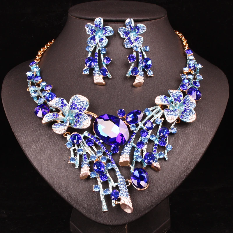 Новые роскошные индийские большие цветы Ювелирные наборы свадебное ожерелье