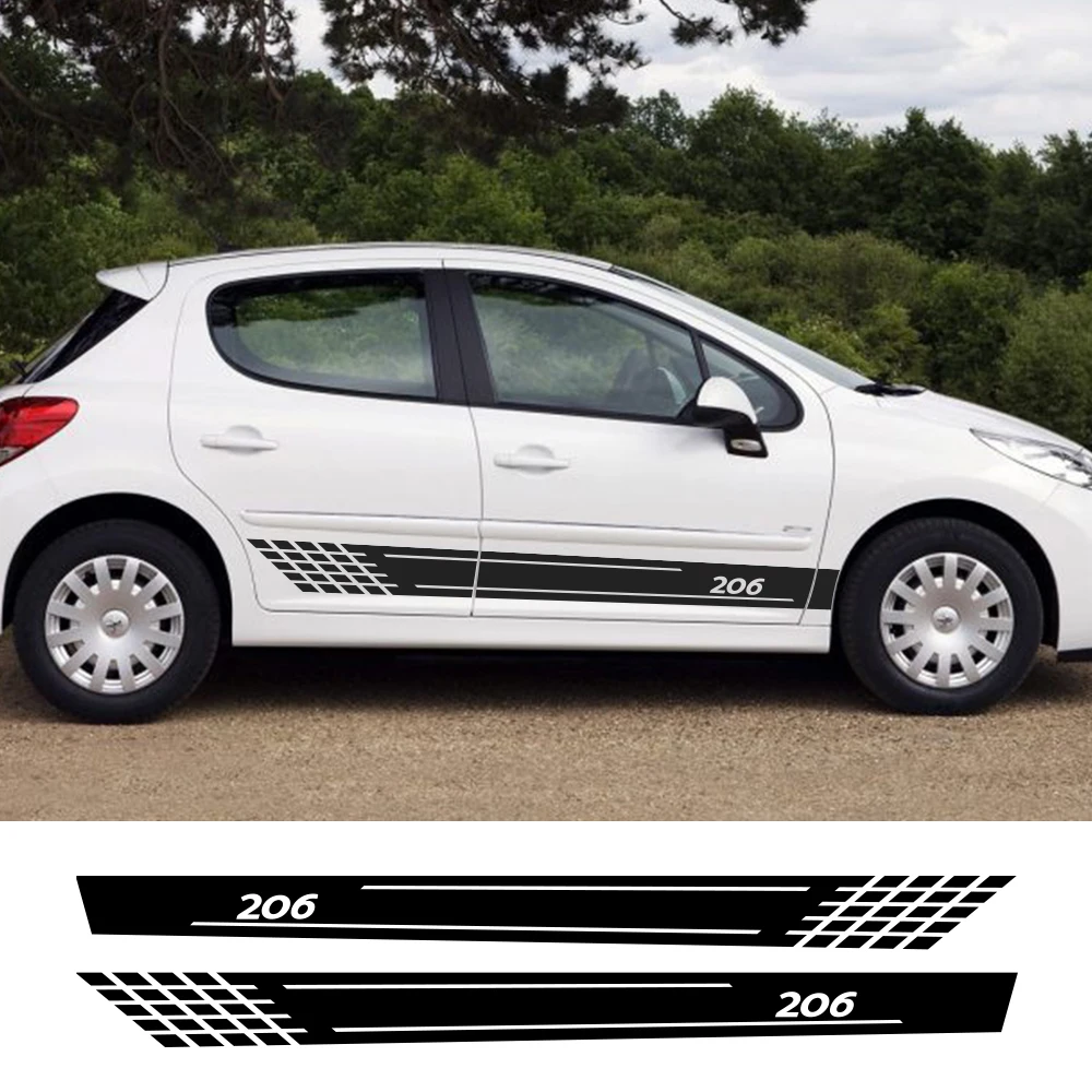 

2 шт., виниловые наклейки на дверь и боковую юбку для Peugeot 206