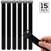 15pcs nylon reverse buckle cable strap hook loop fastener cable ties strap sticky line finishing black 2cm width