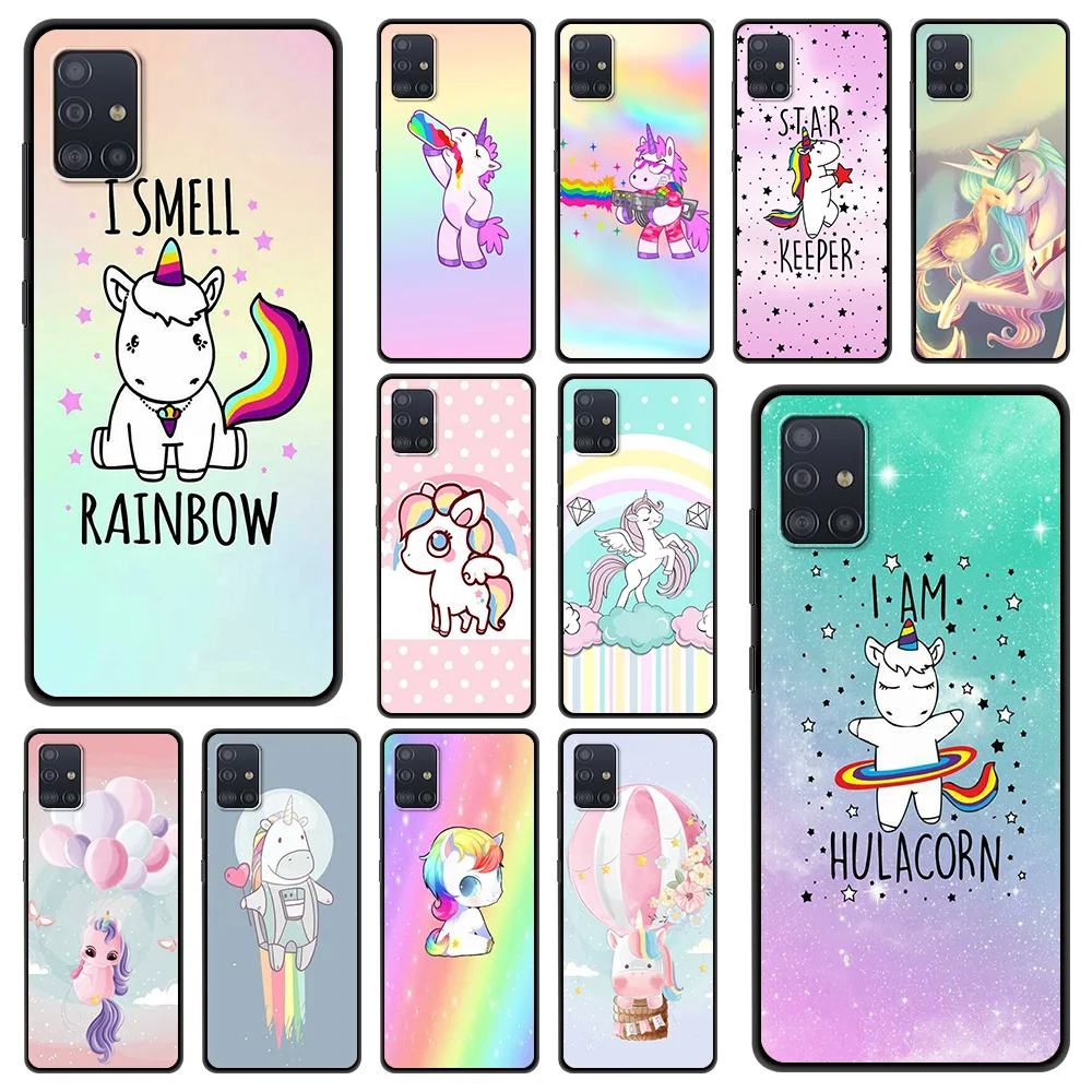 

Rainbow Unicorn Shockproof Case For Samsung A51 A71 A21S Bag Fundas Soft Black Cover For Samusng A01 A11 A31 A41 M31 Shell Coque