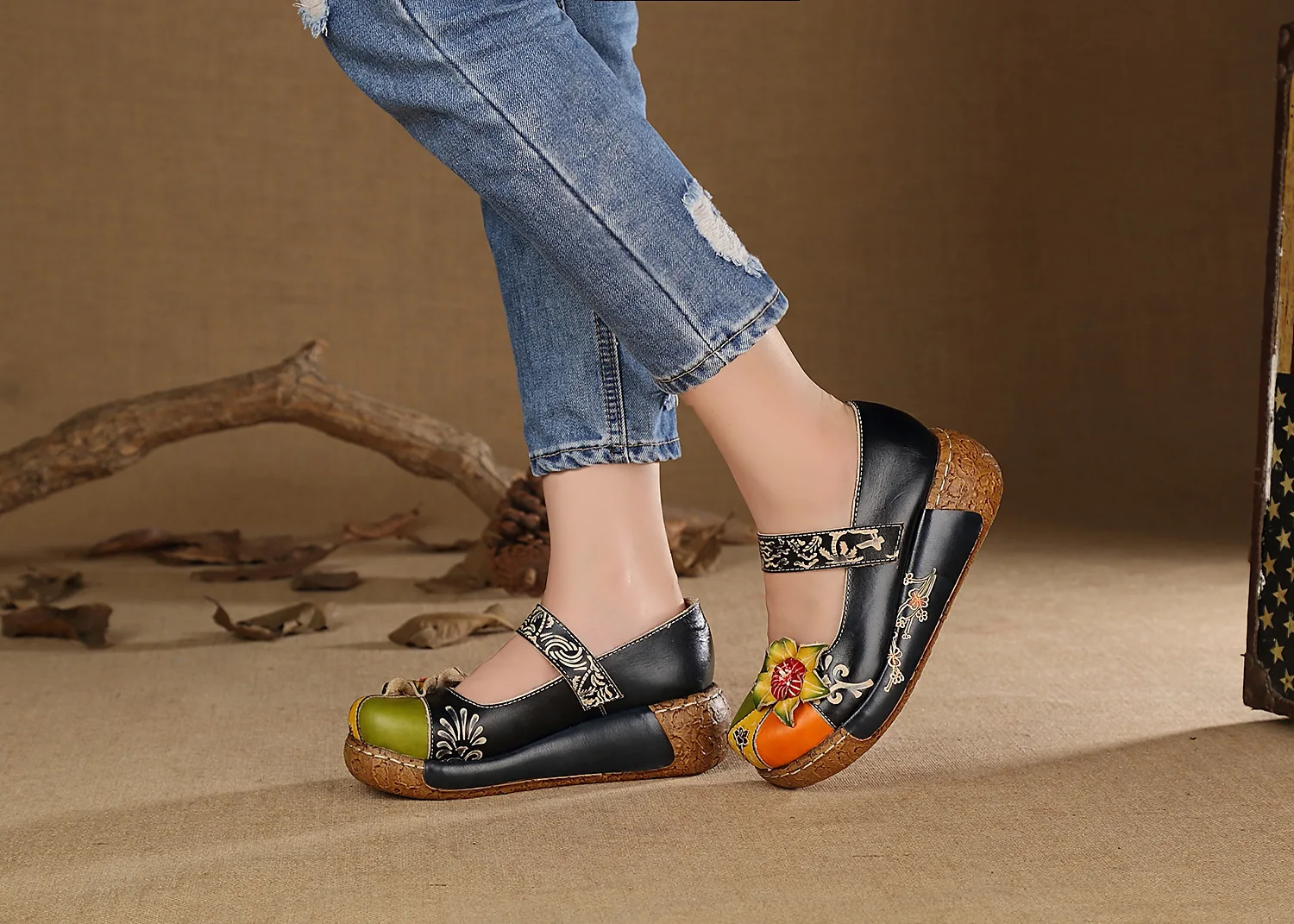 

2019 Flower Women's Shoe Ventilation Comfortable Nation High Quality Genuine Leather