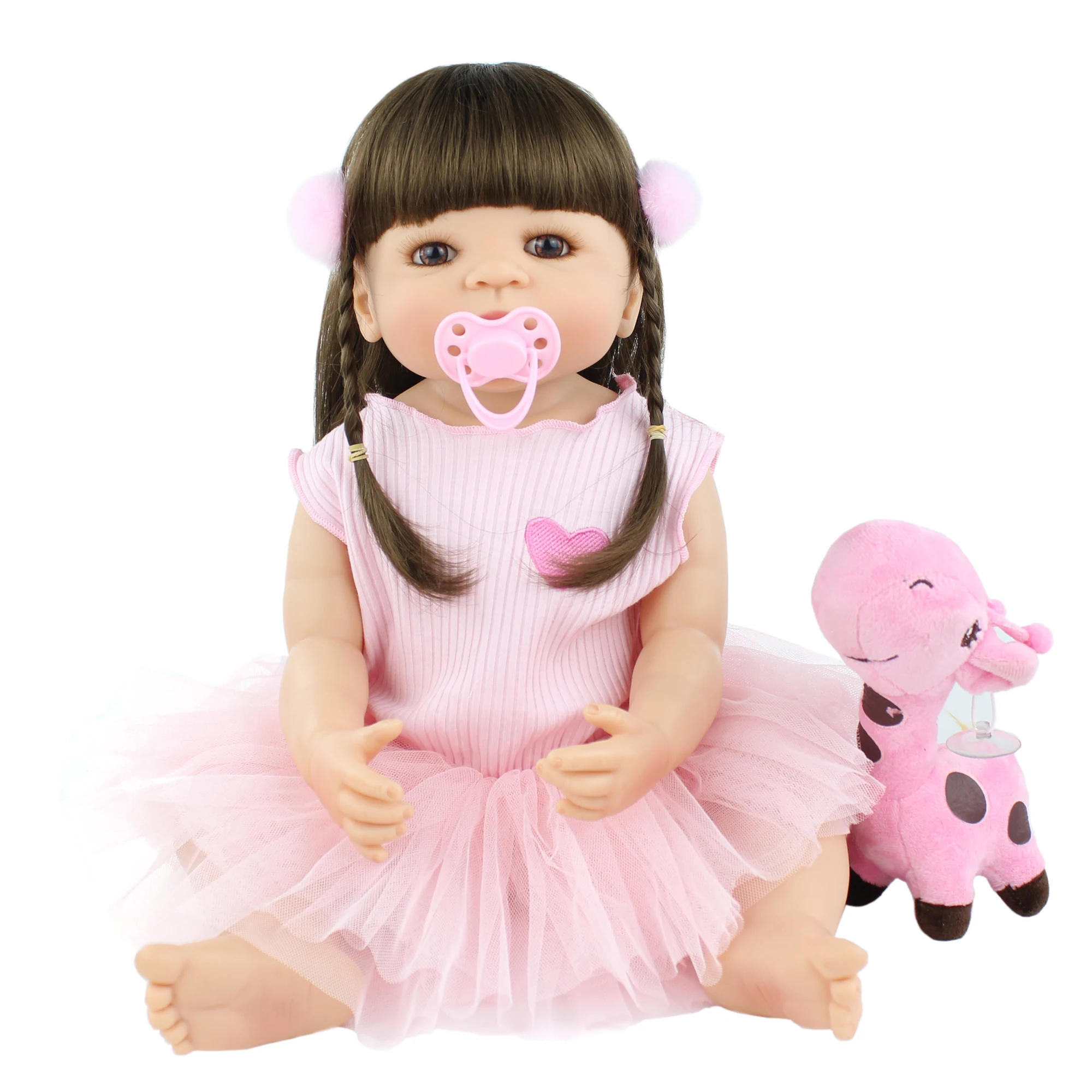 

55cm Full Silicone Reborn Baby Doll Toy For Girl Pink Dress Vinyl Princess Toddler Babies Girl Bathe Bebe Toy Kids Birthday Gift