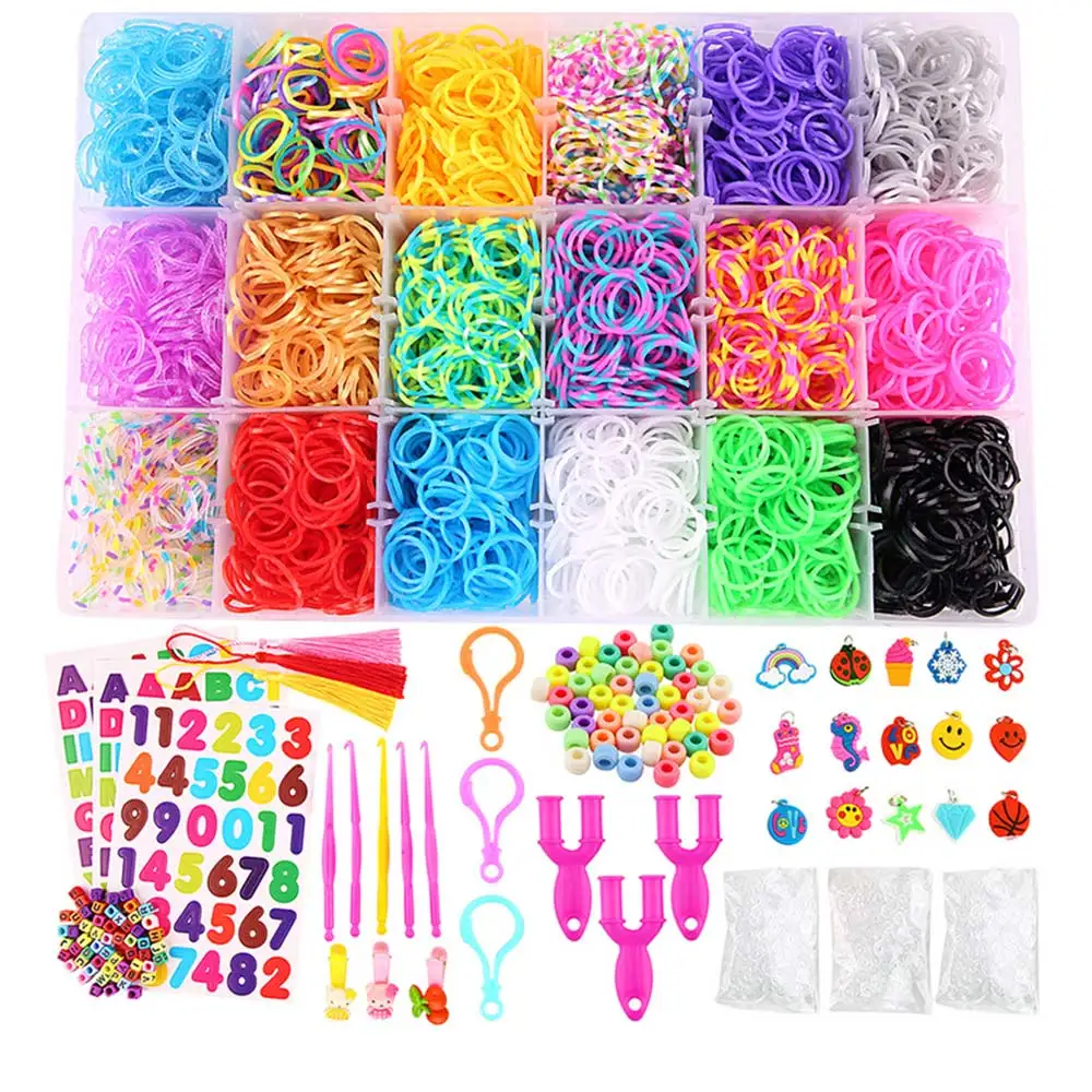

DIY Color Loom Bands Kits Colorful Convenient Interesting Rainbow Hand Knitting Machine High Elastic Rubber Band For Children