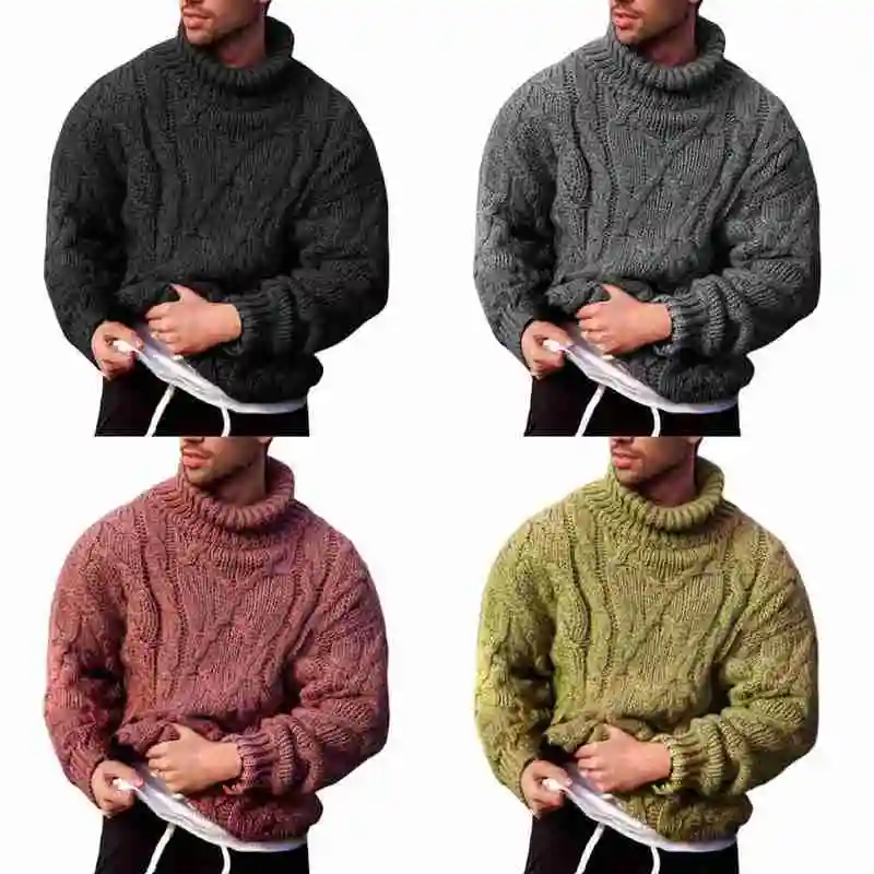 

Fashion Casual Light Green Twisted High Neck Men's Hot-selling Sweater Men's Knit Sweater