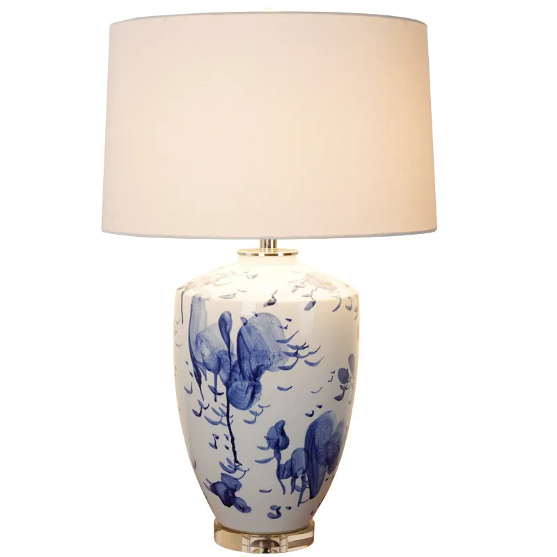 

Chinese Porcelain Dimmer Large Table Lamp Foyer Bed Room Study Blue And White Ceramic Desk Light 73cm D117