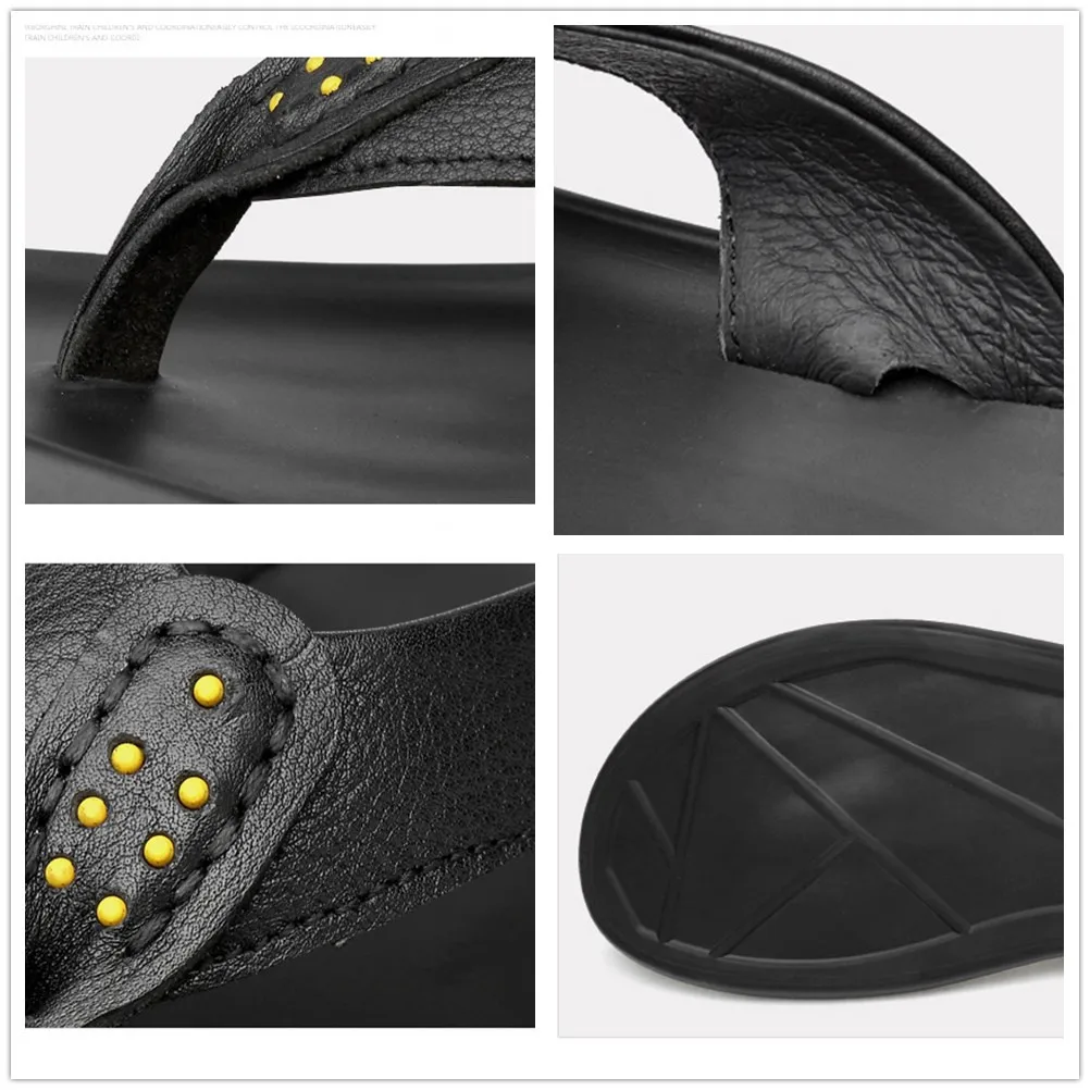 Мужские летние тапочки из натуральной кожи удобные легкие дышащие шлепанцы на