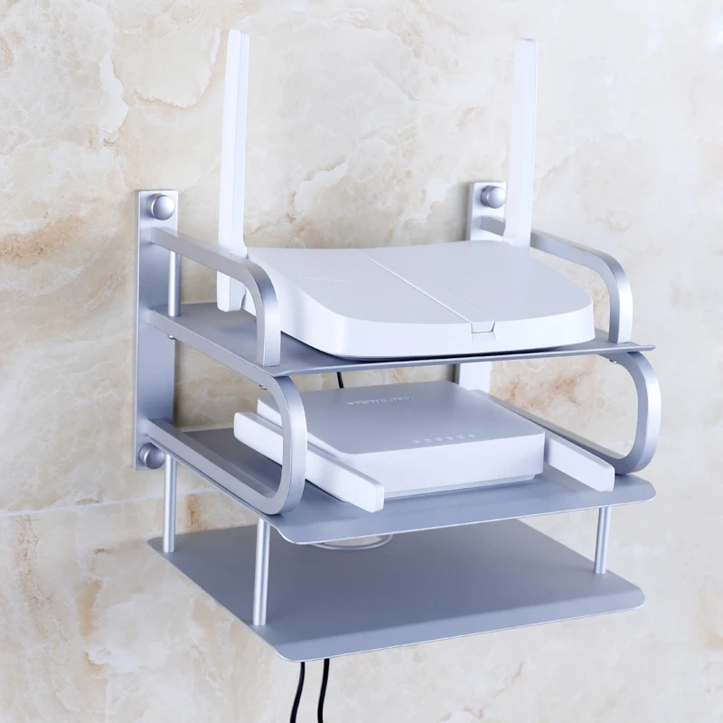 

Wall-mounted black and silver metal wireless WiFi router TV set-top box / DVD player stand / telephone bracket CY528