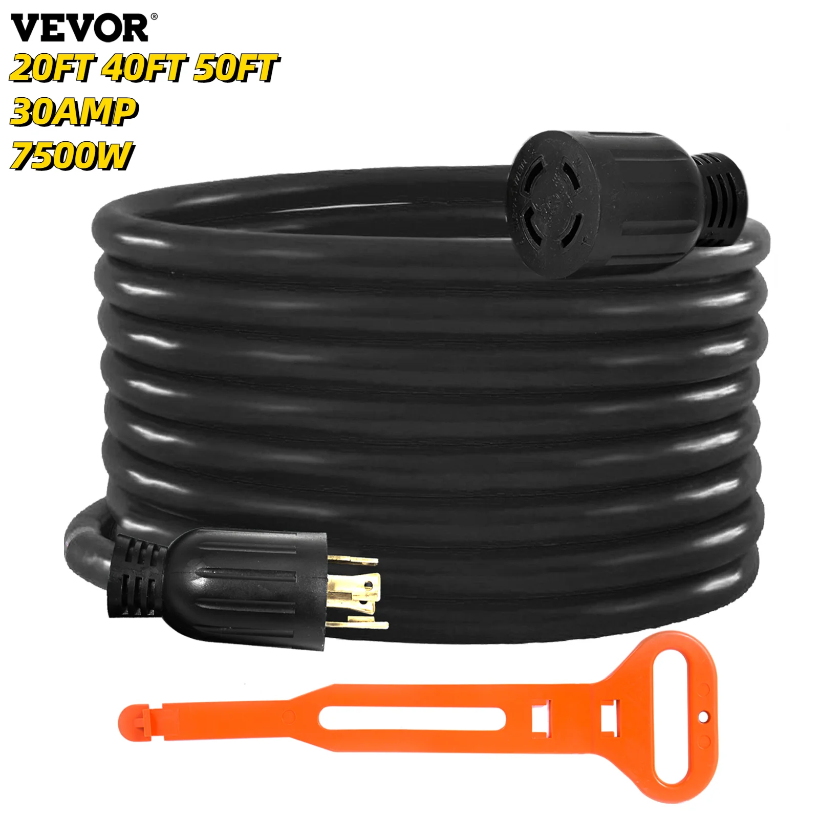 

VEVOR Heavy Duty Generator Extension Cord 20FT 40FT 50FT 30Amp Weatherproof Emergency Twist & Lock SJTW Power Cable for Outdoor