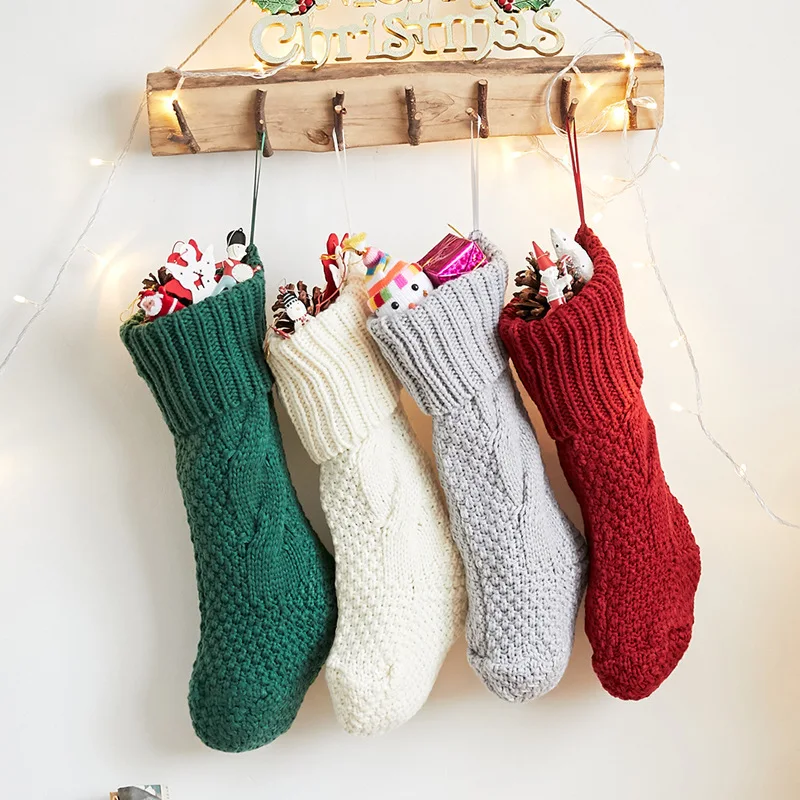 

Large 46CM Woolen Knitted Home Furnishing Wall Decoration Candy Bag Socks Set Diamond Gift Bag Socks Ornament Christmas