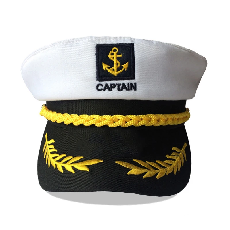 

European American Cosply Hat White Foreign Trade Hat Summer Retro Flat Top Military Export Adult Captain Sailor Hat