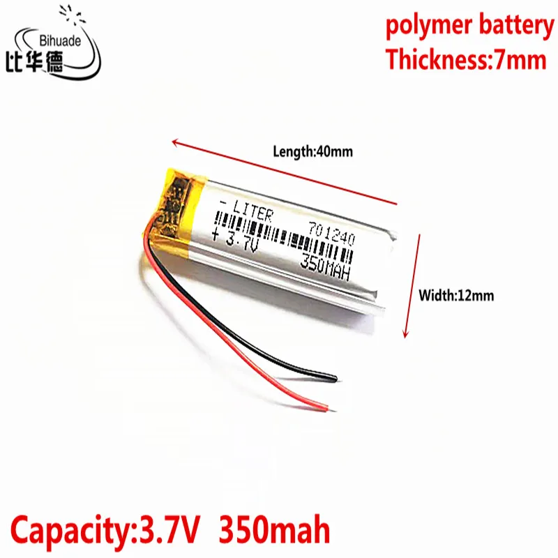

Liter energy battery 3.7V 350MAH 701240 Lithium Polymer LiPo Rechargeable Battery For Mp3 headphone PAD DVD bluetooth camera