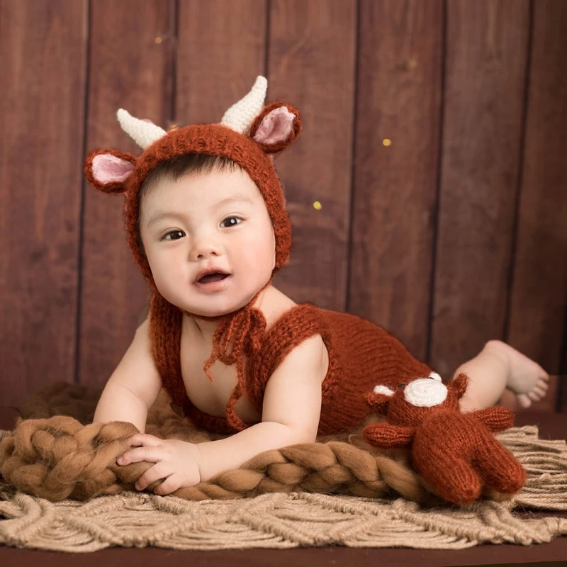

Baby Infant Photography Props Newborn Photography Hat for Boys Girls Baby Shower ellow Cow Prop Wrap Photo Hat Doll