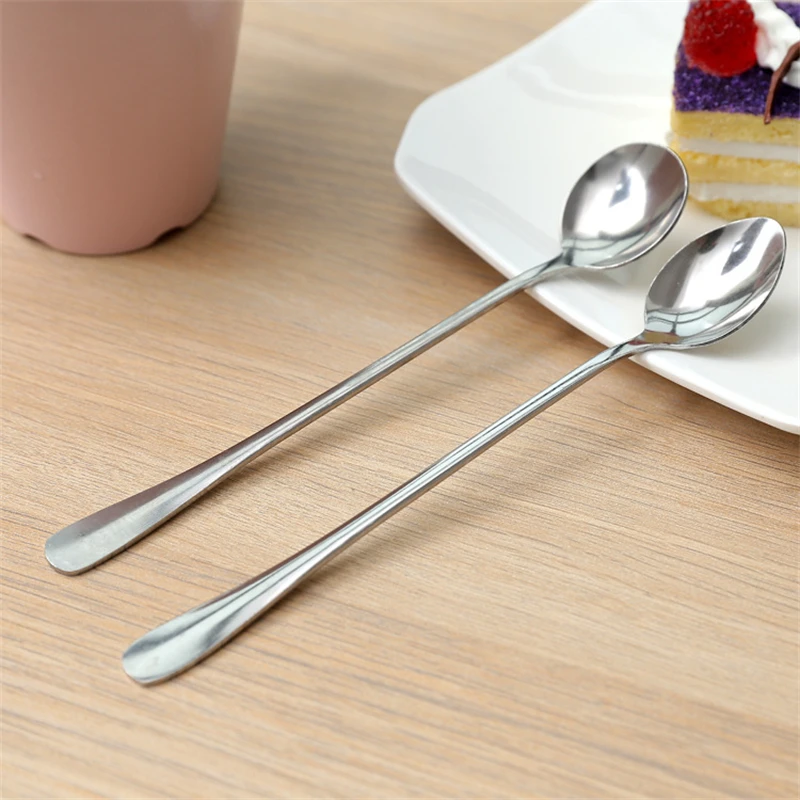 

Кофейная ложка с длинной ручкой из нержавеющей стали, креативная десертная ложка для мороженого, чая, перемешивающая ложка для пикника, кух...
