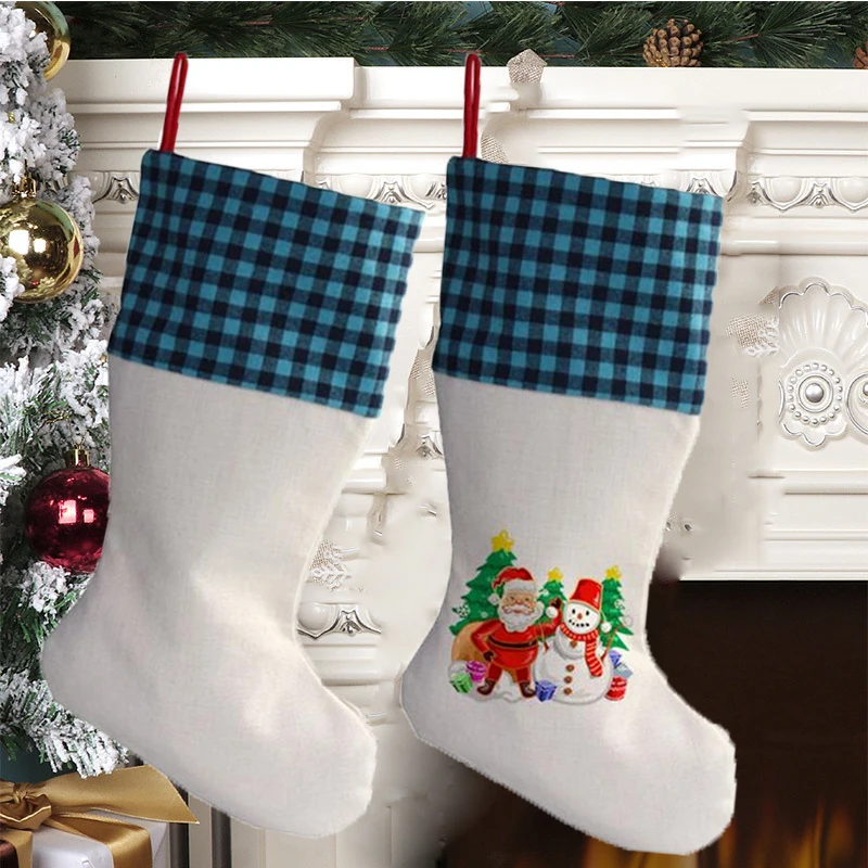 

15Pcs/Lot Creative Christmas Gift Socks DIY Plaid Stocking Fireplace Hanging Ornament Festival Party Gift Merry Christmas