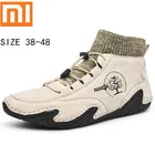 Мужские весенние повседневные кожаные ботинки Xiaomi, мужские Нескользящие кроссовки без шнуровки, Уличная обувь для прогулок, зимние теплые ботинки для снега, размеры 38-48